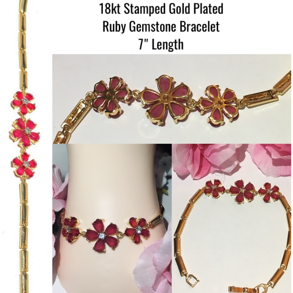 Black Onyx & Ruby Handmade 18kt Gold Bracelet Set - Picture 7 of 7